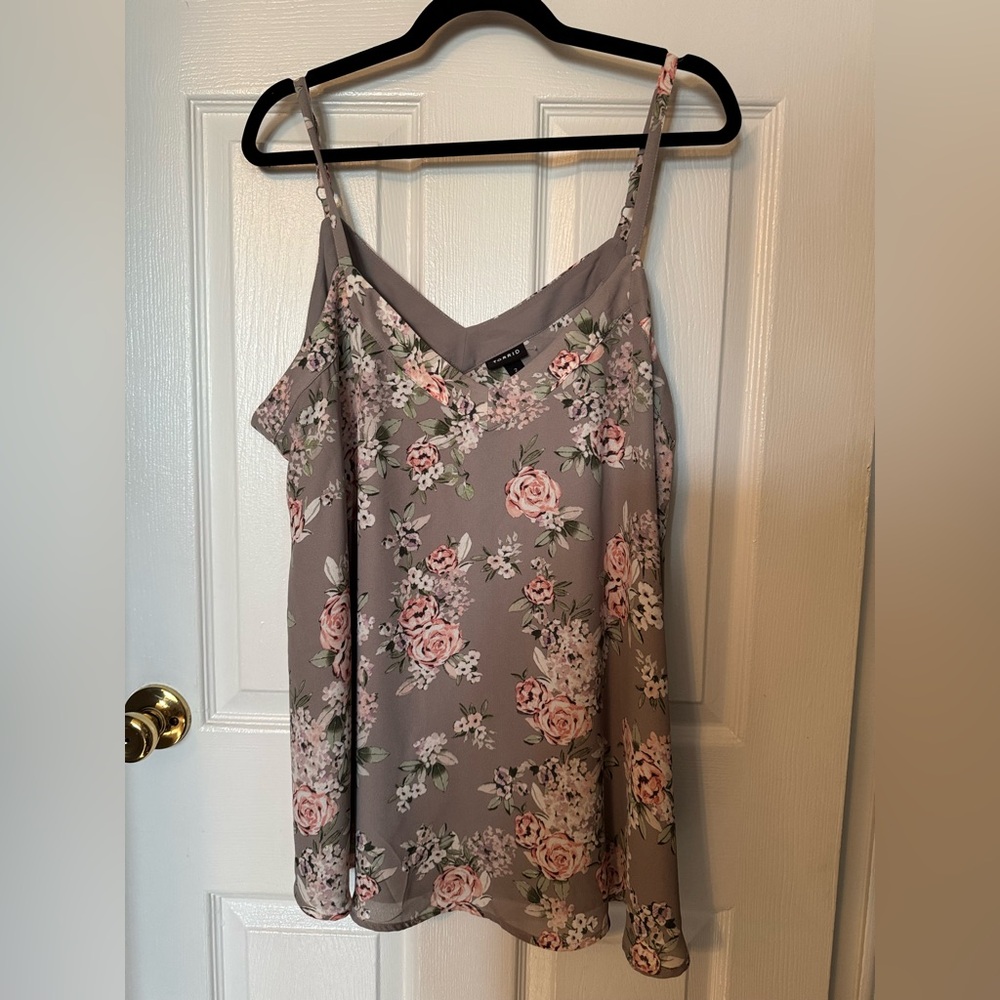 Gray and pink floral tank top